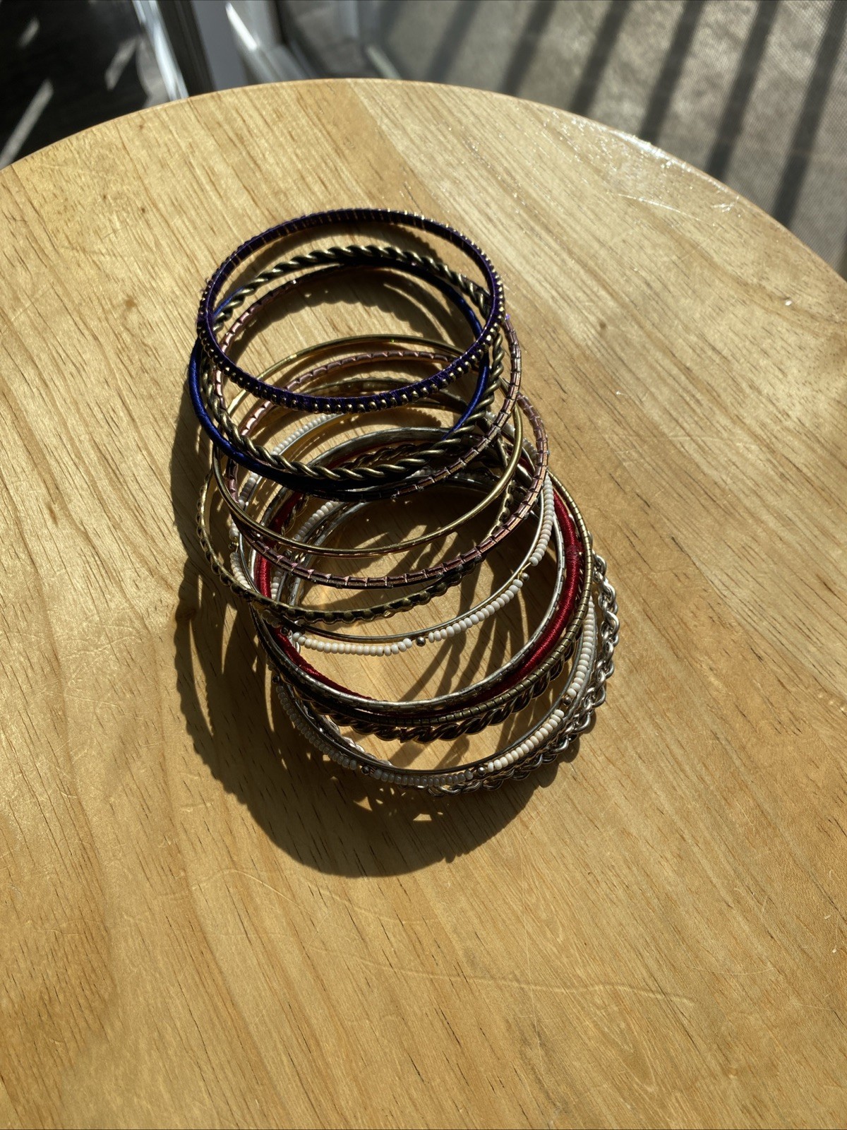 Y2K Pink Silver Metallic Bangle Bracelet Stack Set gallery