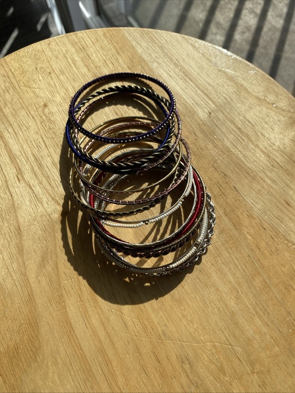 Y2K Pink Silver Metallic Bangle Bracelet Stack Set gallery