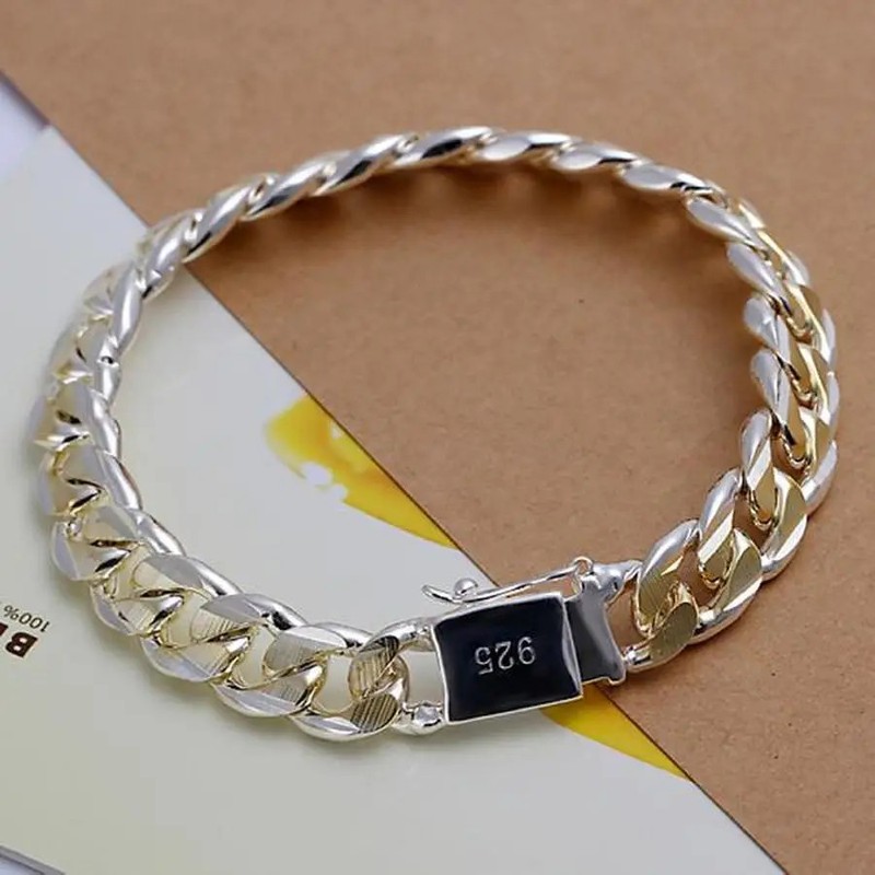925 Sterling Silver Solid 10mm chain Bracelet men women Chain fashion Jewelry gallery