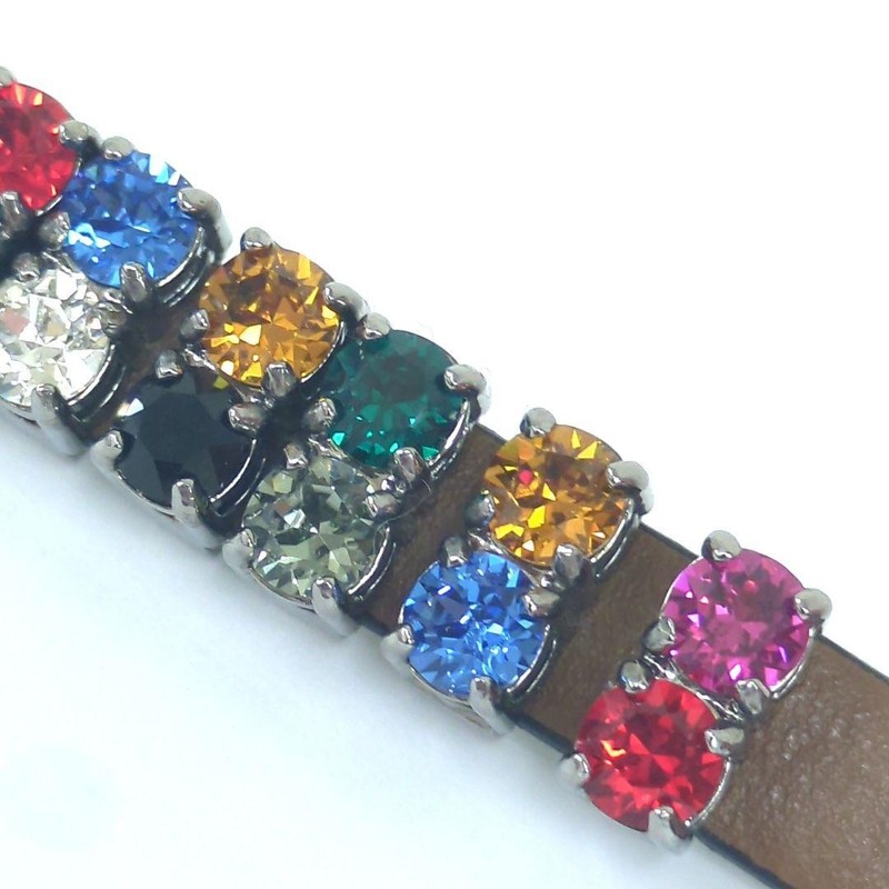 Miu Miu Crystal Rhinestone Leather Bracelet Brown Size S 8.5in Length with Box gallery