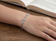 Silvara BR3 Sterling Silver Heart Floral CZ Bracelet | Double Chain Designer Jew