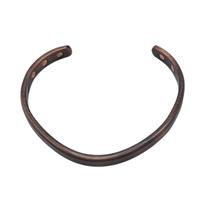 Vintage Bracelet Cuff Rustic Solid Copper Brushed Dark Oxidized Signed 7.5" gallery