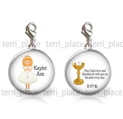 1st Holy Communion 2 sided Glass Top Clip on Charm Personalized Name Date