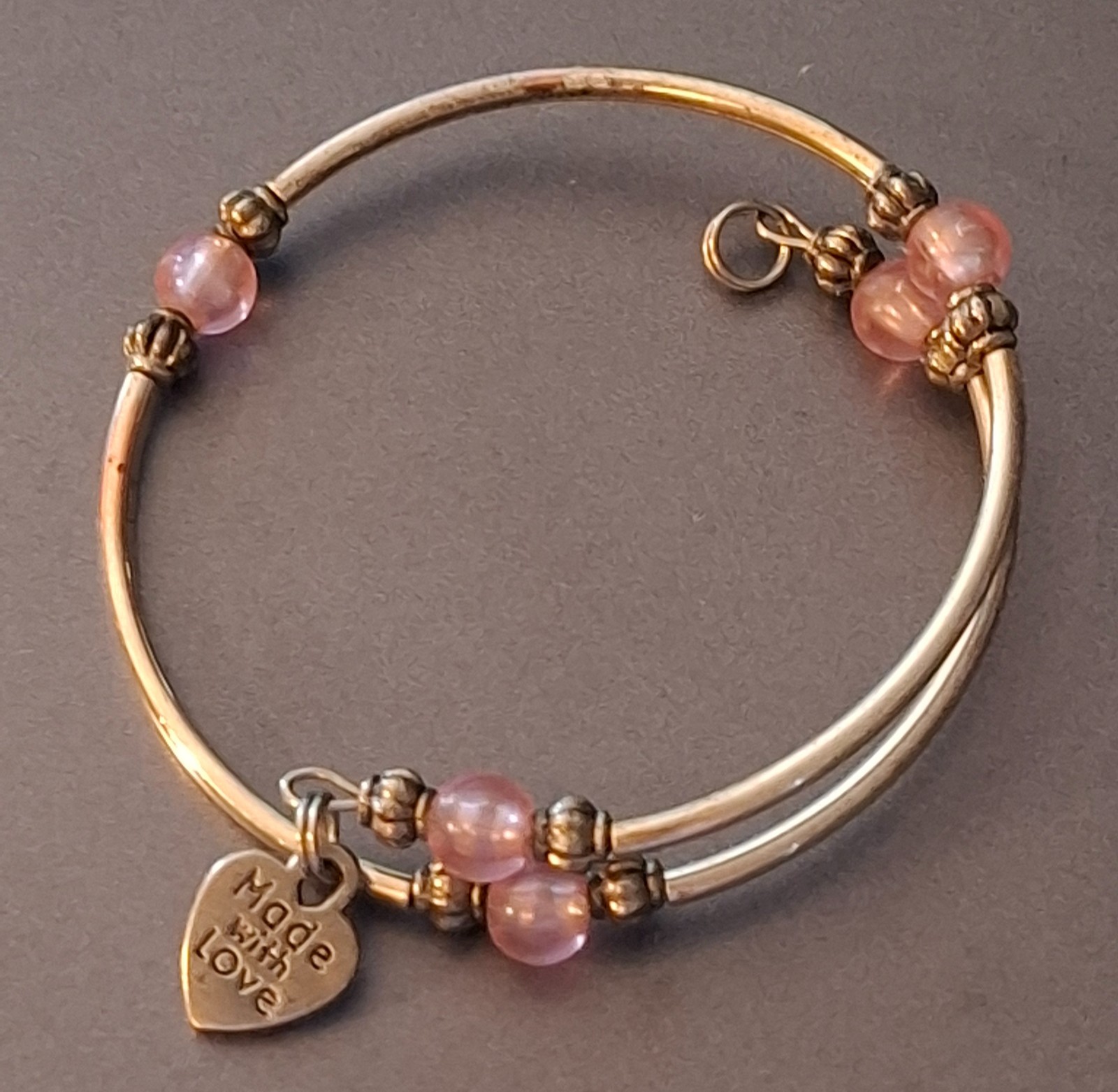 Jewelry Alex & Andi Pink Beads Expandable Wire Bangle Bracelet “Made with Love" gallery