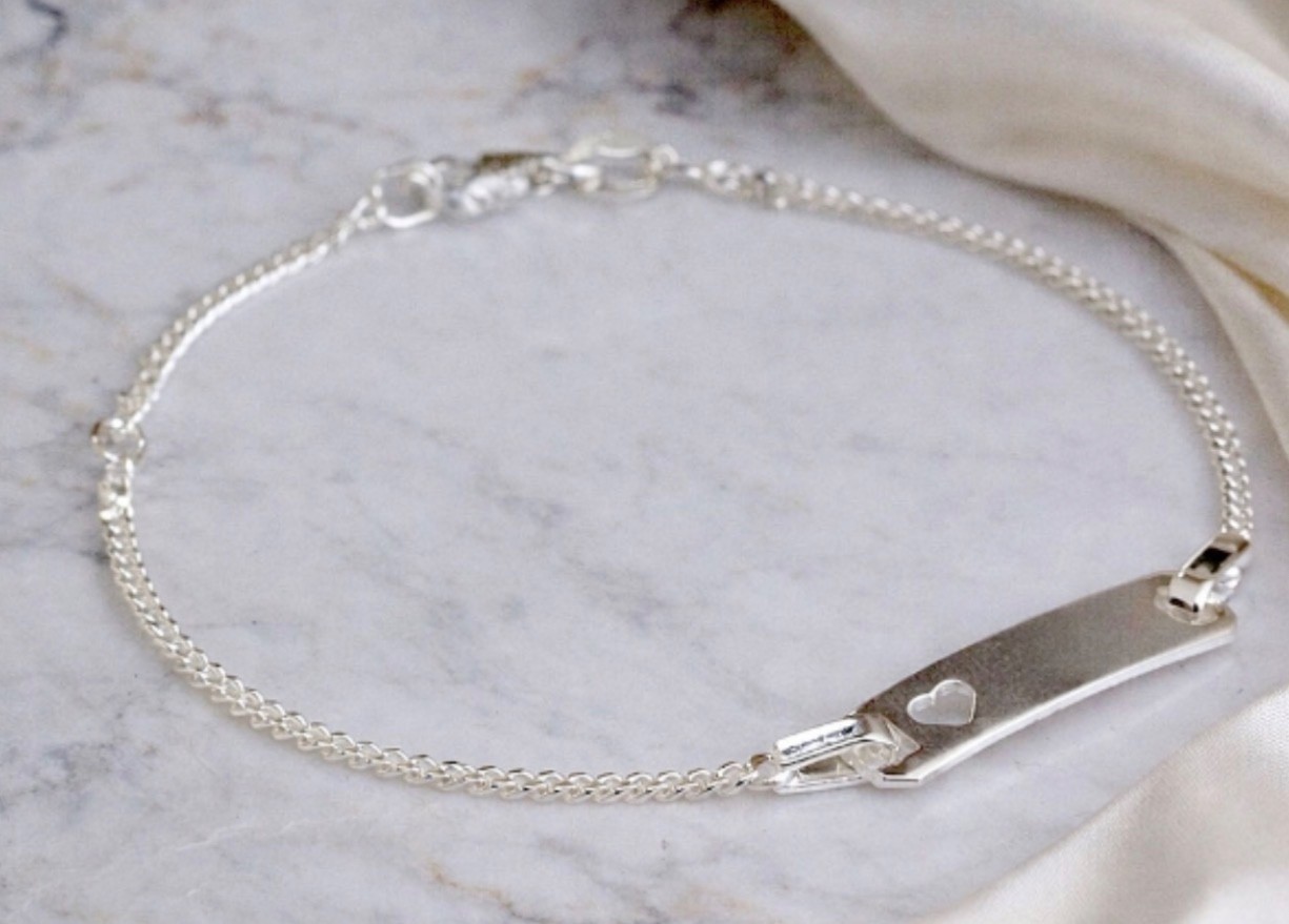 6.5 & 5.5 INCHES SILVER 925 - BABY CURB ID BRACELET WITH HEART CUT OUT gallery