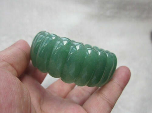 Natural Light Green Jade Bangle Dongling Jade Wide Bead Bracelet Girth 17-18mm gallery