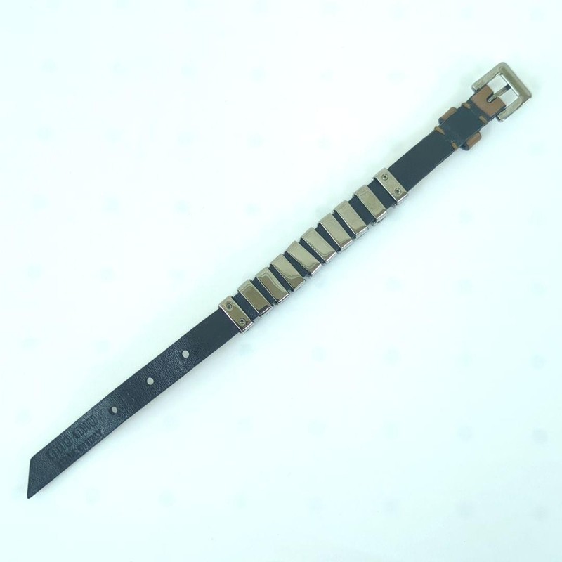 Miu Miu Crystal Rhinestone Leather Bracelet Brown Size S 8.5in Length with Box gallery