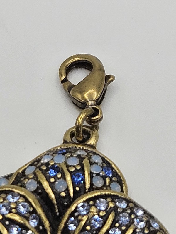 Heidi Daus Antiqued Brass Tone Blue Crystals Pansy Flower Dangle Charm gallery