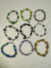 Lot of 9 Hand Made Glass, Stone, Metal, Plastic Bead Multicolor Bracelets