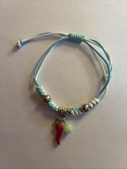 Blue And White Stretch Bracelet With Bead And Pepper Charms