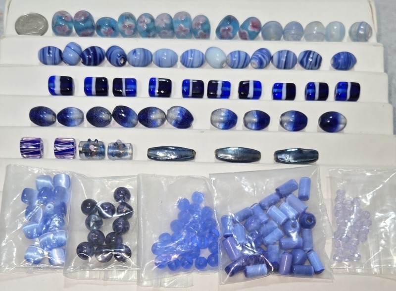 Lot of Blue Glass Stone & Misc Beads - 100+ Beads - See Photos gallery