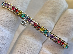 Sterling Silver Bracelet 7.74g Fine Jewelry 3.5″-9.5″ Slide Clasp Rainbow Stones