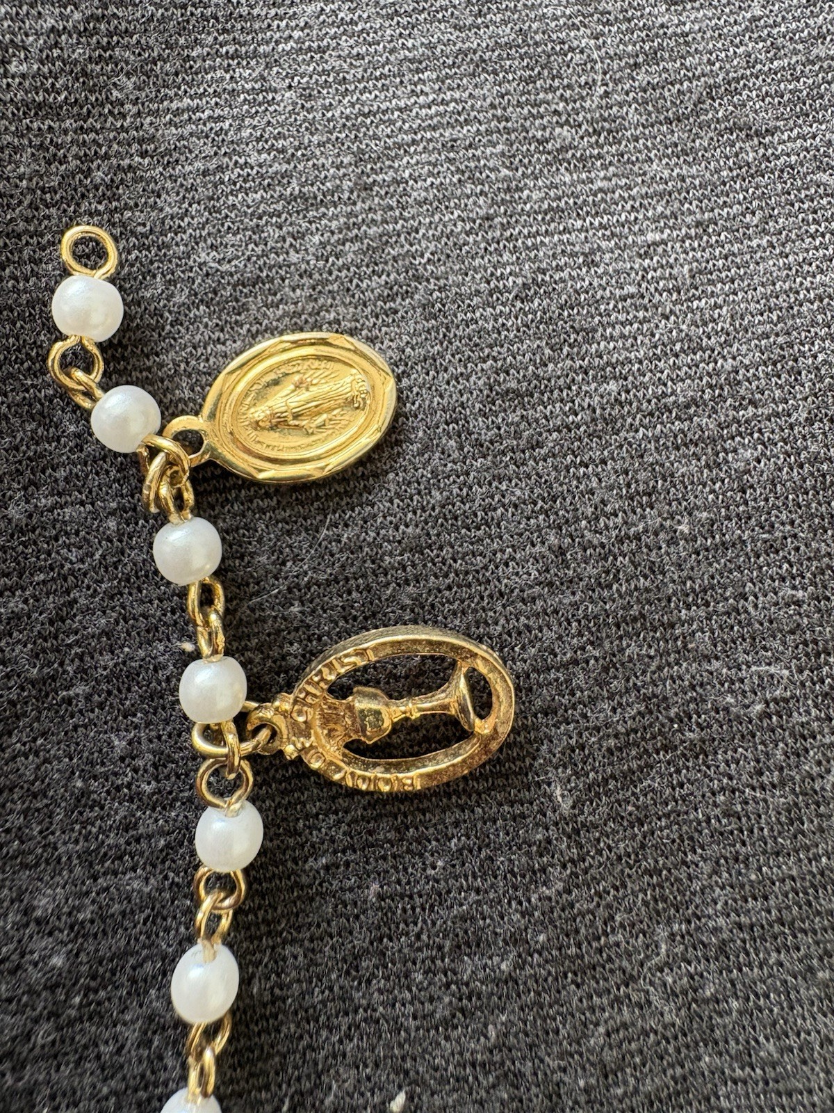 Gold & Pearl 1st Communion Bracelet Chalice & Blessed Mary Charm Clasp Needs TLC gallery