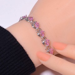 Pink Sapphire Simulated 925 Sterling Silver Tennis Bracelet 6.99″ B_9730_686_21