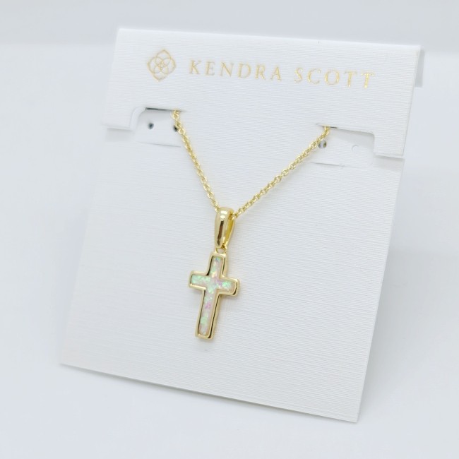 New Kendra Scott Cross Gold Pendant Necklace in White Opal gallery