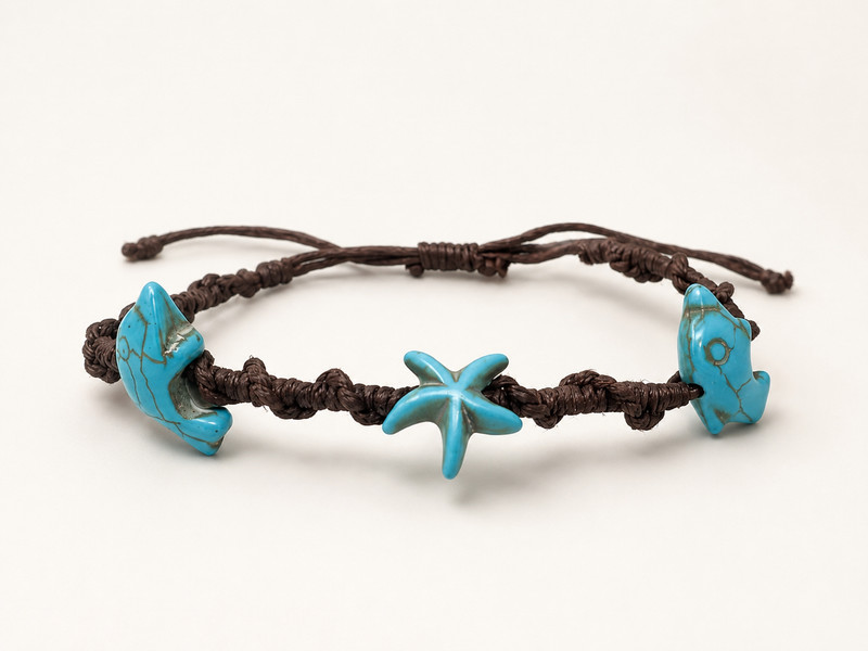 Handmade Dolphin Starfish Bracelet – Turquoise Aqua Beads | Unisex Beach Jewelry gallery