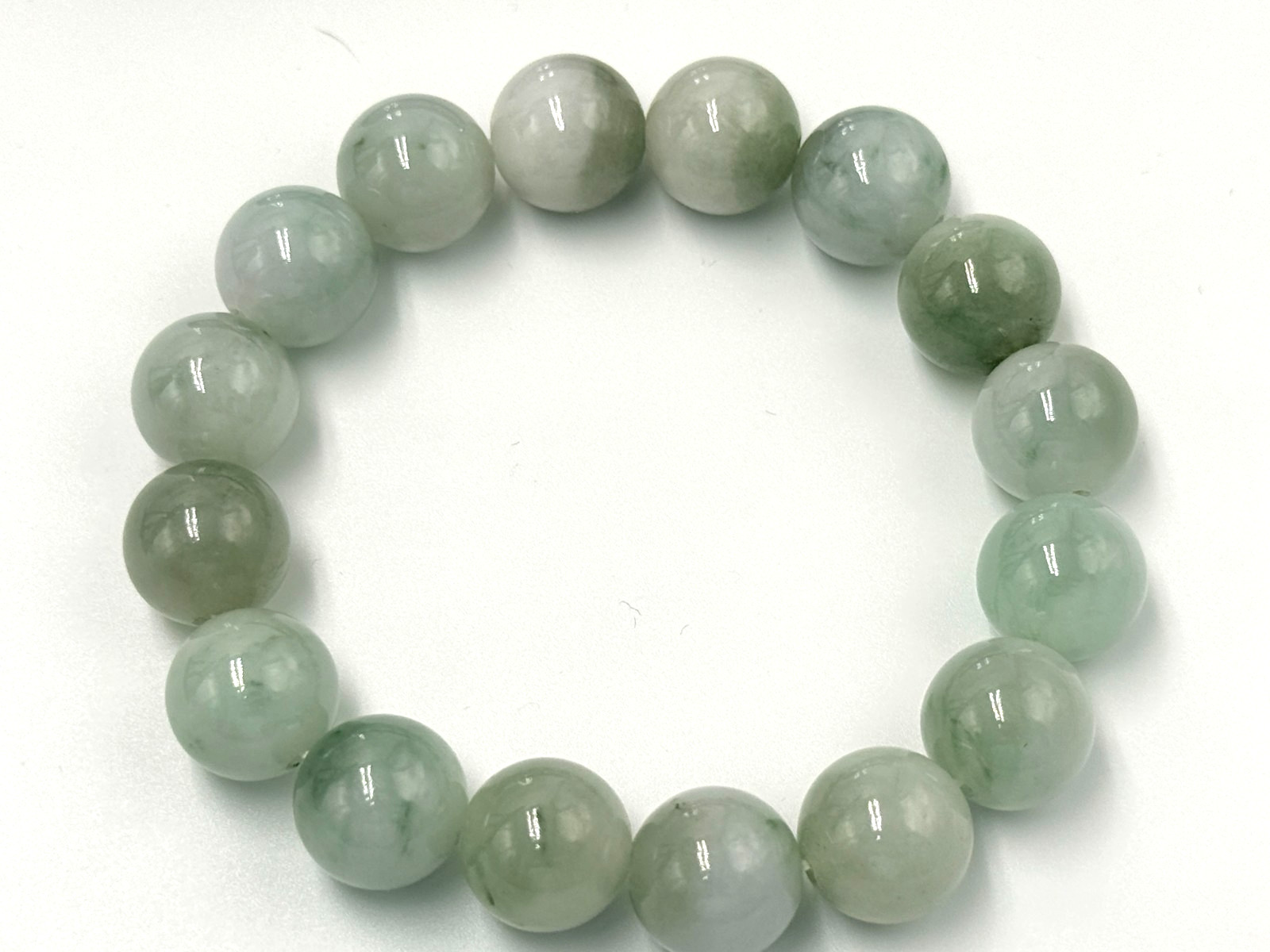 Certified Natural Grade A Jadeite Jade Beaded Bracelet Green 13.3 mm #500562 gallery