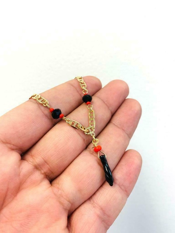 Azabache Hand Bracelet Good Luck & Protection / Womens Bracelet 7.5" Gold Filled gallery