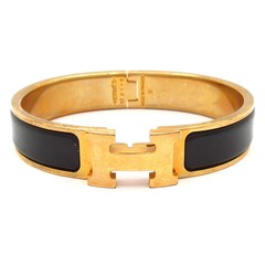 HERMES Clic H Gold Black Hardware Bangle