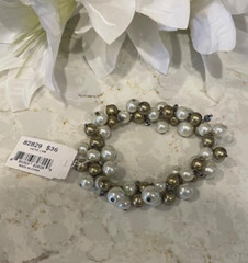 VIVI (COOKIE LEE) HERE I AM BEADED GOLD/WHITE STRETCH BRACELET NEW 82829 MRP 36