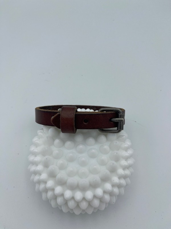 Brown Leather Bracelet With Rhinestone Accents Adjustable Buckle 7-9 in gallery