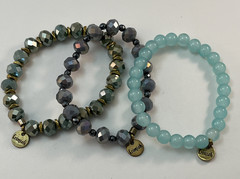 ERIMISH Beaded Stretch Bracelets SET of 3 Blue Aurora Borealis