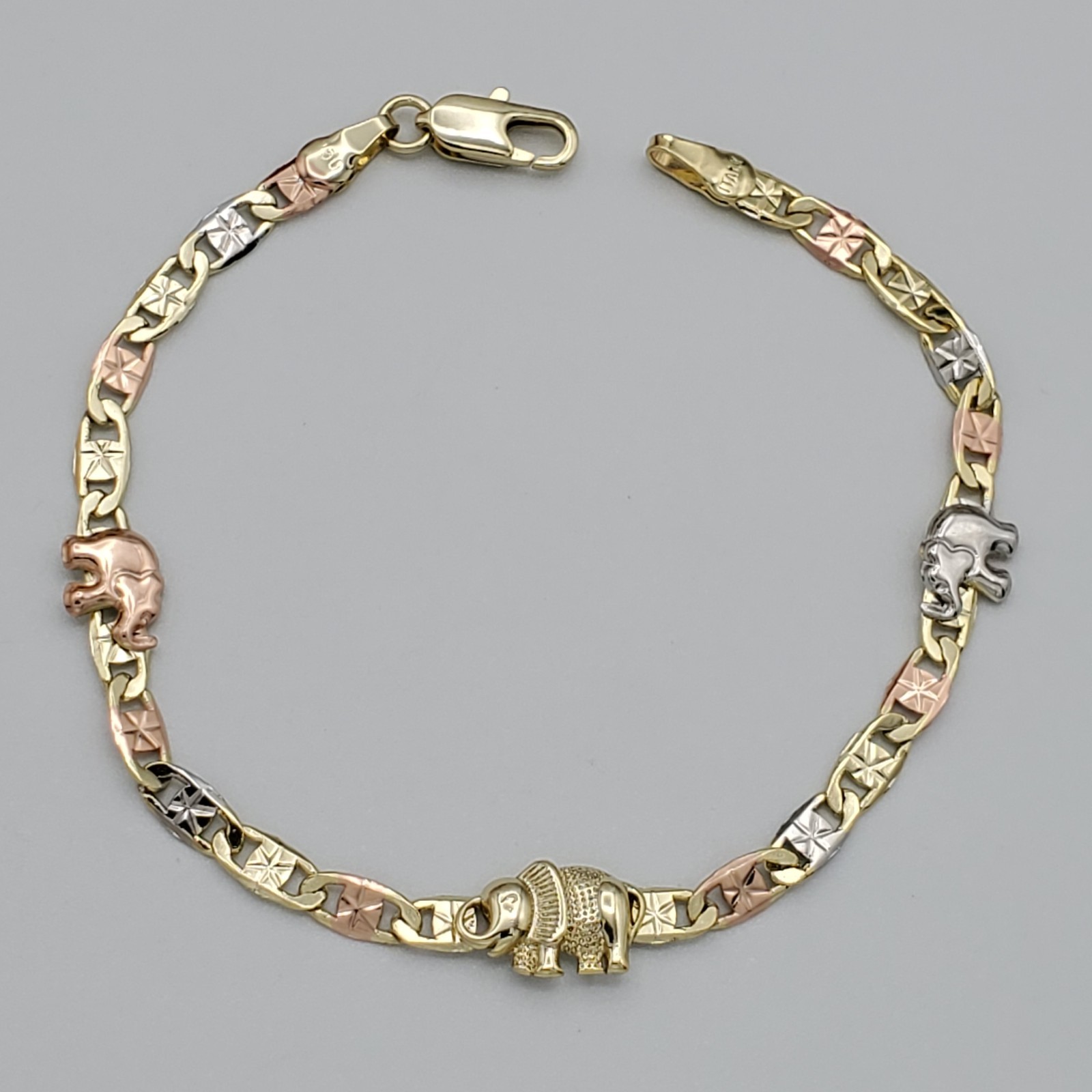 Woman Tri Color Gold Plated 3 Turtles Chain Turtle Bracelet. Oro Laminado gallery
