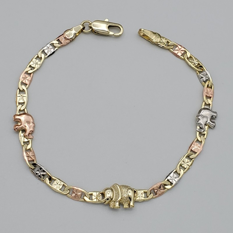 Woman Tri Color Gold Plated 3 Turtles Chain Turtle Bracelet. Oro Laminado gallery