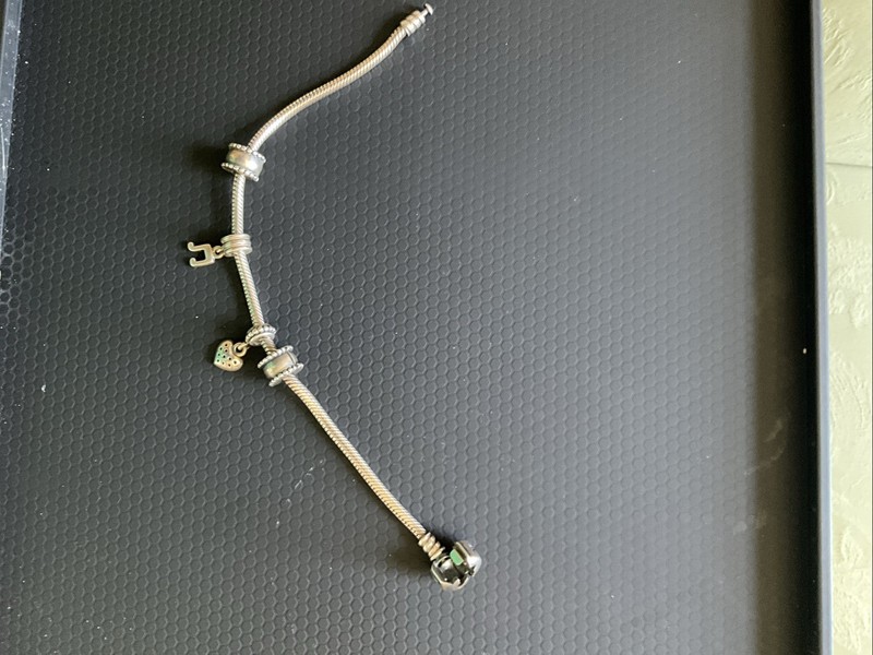 Pandora Moments 925 Sterling Silver Bracelet w/ 2 Charms Heart and Hebrew Chai gallery