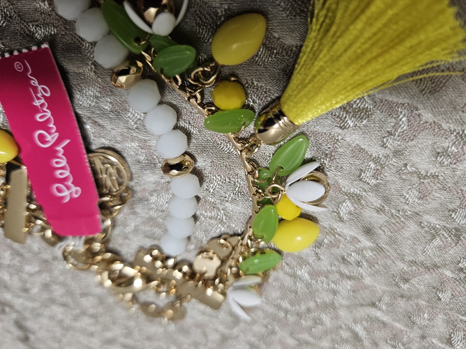 LILLY PULITZER BRACELET⭐ YELLOW LEMON TASSEL ⭐️ NWT3 Strand Beaded Chain gallery