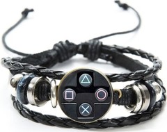 Playstation (Bracelet) video gaming, gamer black rope bangle w/ charm, PS4, PS2