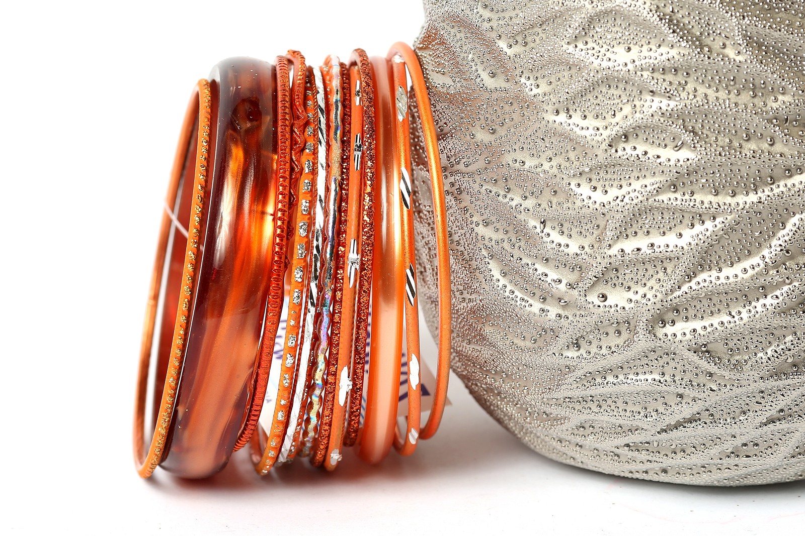 Glittery Orange Trendy Bangles Bracelet Set Orange gallery