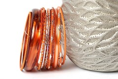 Glittery Orange Trendy Bangles Bracelet Set Orange
