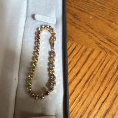 Gold Tone Multicolor Round Crystal Tennis Bracelet with Box Clasp