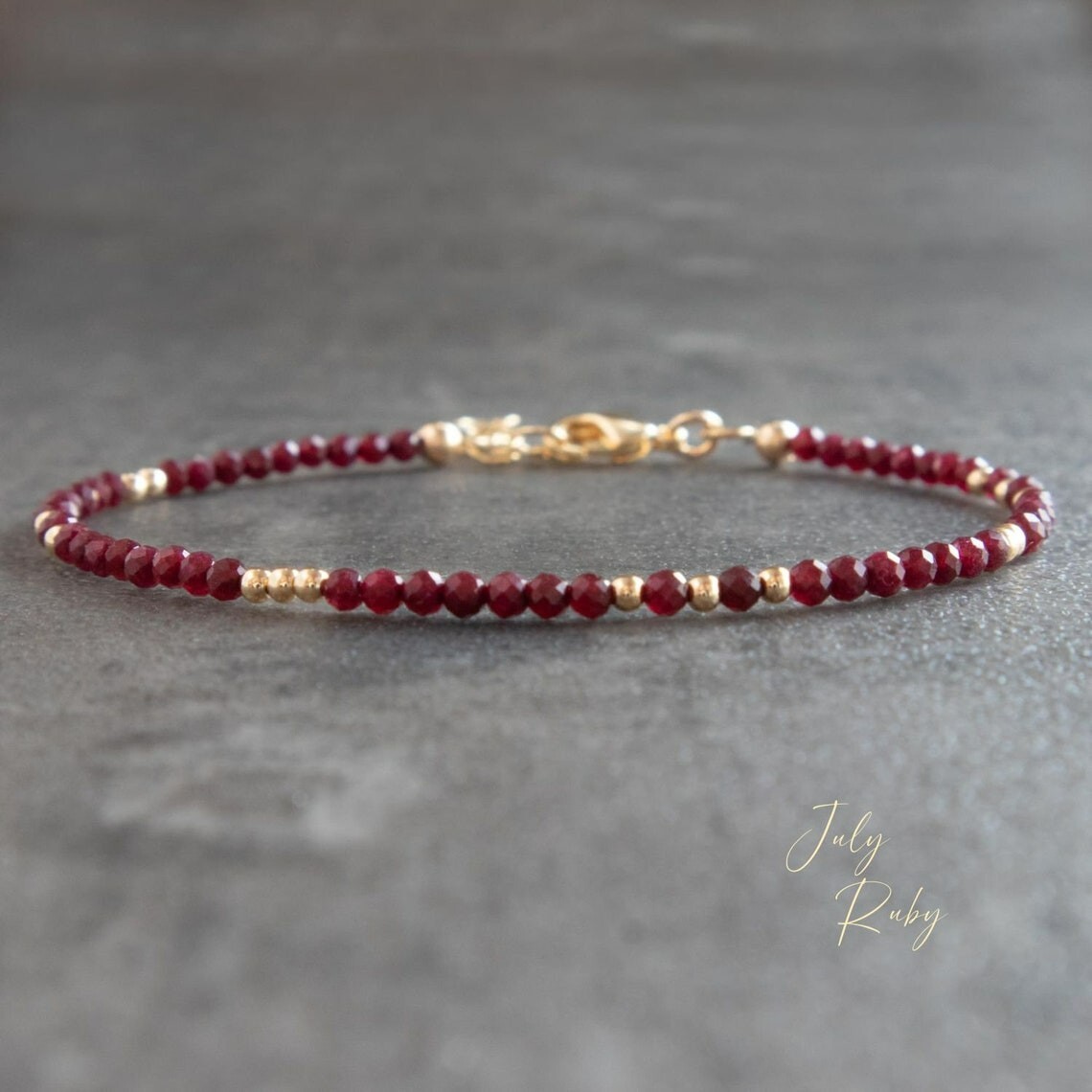 Natural 4mm Ruby Stone Beaded Bracelet Red Gemstone Braided Bracelet for Love gallery