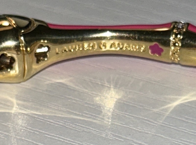 Lauren G Adams Bamboo Daisy Bracelet Pink Enamel CZ 18k GP Designer NEW 6.5” 34g gallery