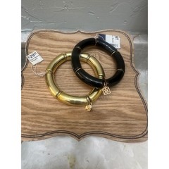 NWT Boutique Palm Beach Bamboo Style Bracelet Set Black Gold Tone Charms