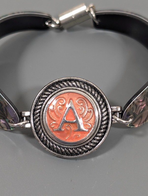 Faux Abalone Shell Initial Letter A Snap Charm Magnetic Clasp Bracelet 7 in gallery