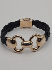 Bronze Milor Italy Rose Gold Finish Horsebit Black Woven Leather Bracelet
