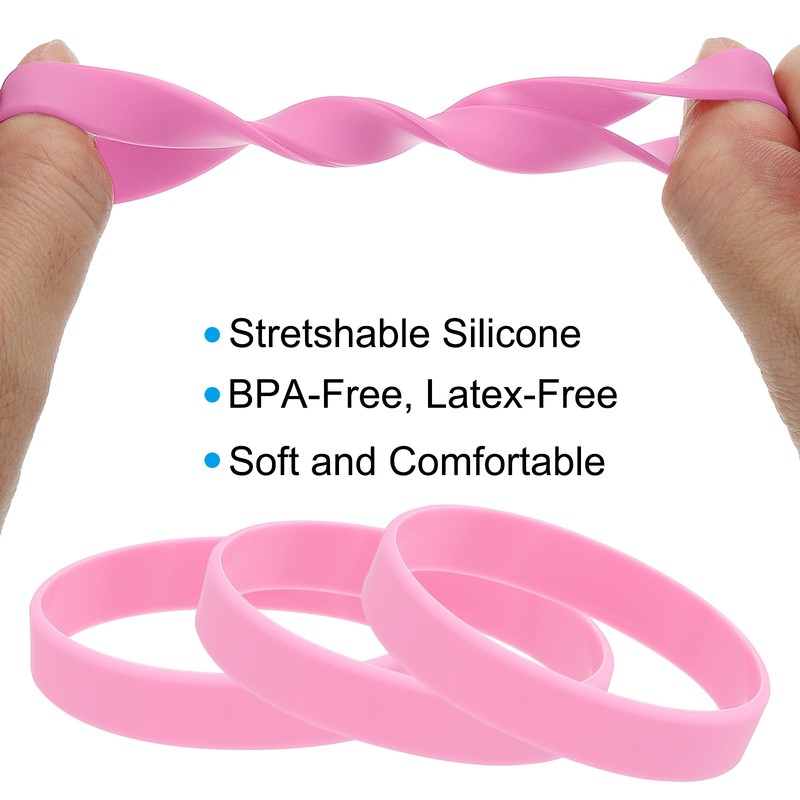 Silicone Rubber Bracelet, 12 Pcs Solid Wristband, Color Blank Rubber Band,Pink gallery
