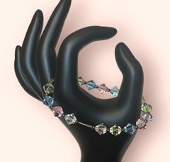 Austrian Pastel Crystals Bracelet Sterling Silver Beads & Spring Ring