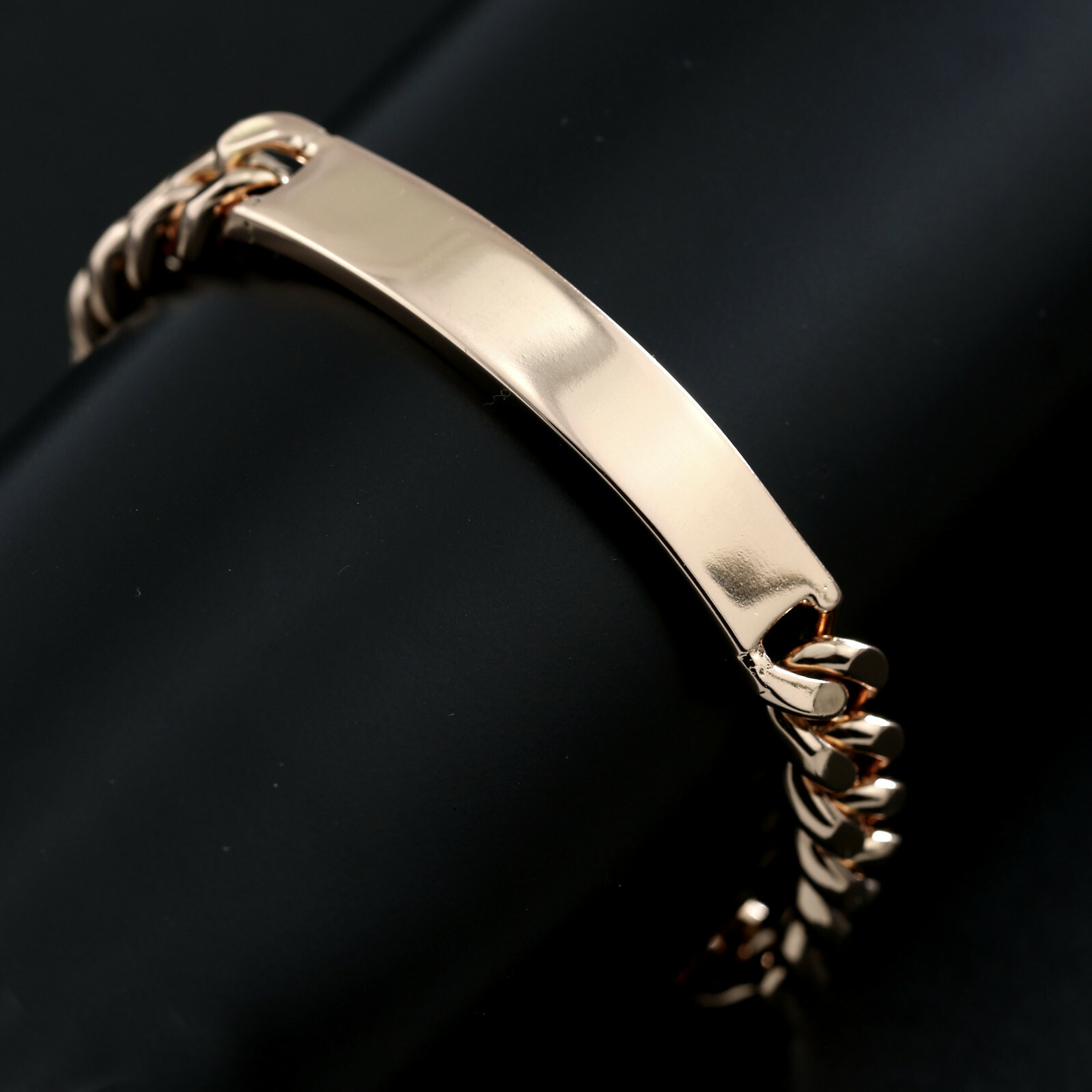 9K PLAIN GOLD GF GF ID IDENTITY WIDE BAND CURB CHAIN MENS LARGE BANGLE BRACELET gallery