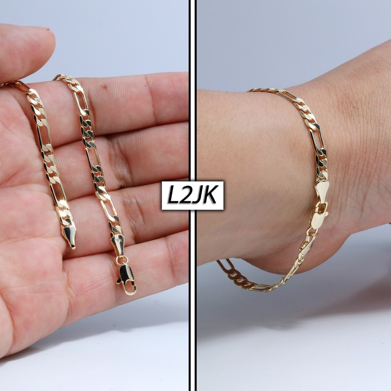 Figaro Bracelet Solid Chain 14K Gold Plated 4mm - 8"Inch Men's Hip Hop Fashion gallery