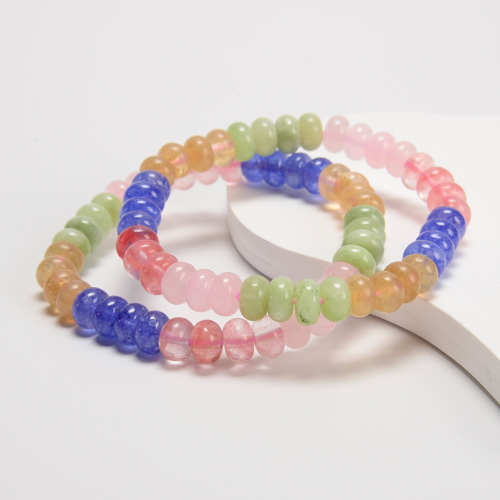 03-Multi-color Dyed Jade Smooth Rondelle Beaded Bracelet Size 5x8mm 7.5'' Length gallery