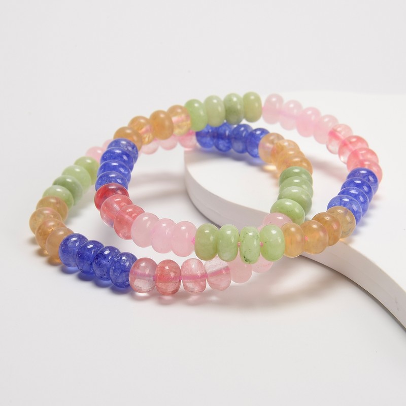 03-Multi-color Dyed Jade Smooth Rondelle Beaded Bracelet Size 5x8mm 7.5'' Length gallery