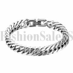 Mens Stainless Steel Bracelet High Polished Link Gold Silver Tone Bangle 10mm