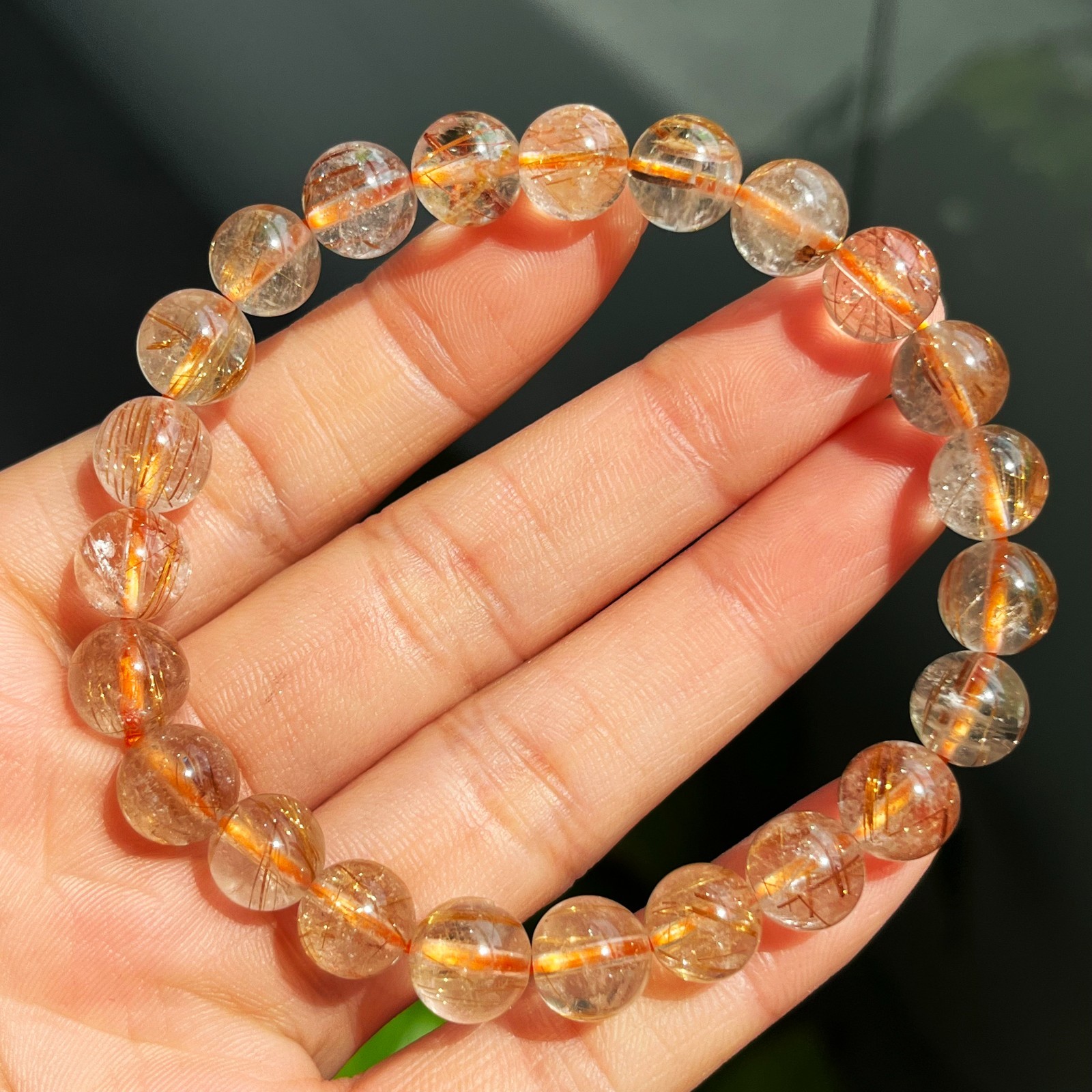 8.5mm Natural Copper hair Rutilated Quartz Crystal Beads Bracelet 2954 gallery