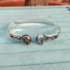 Moldavite & Aquamarine Bangle 925 Sterling Silver Anniversary Gift Bangle PG9475