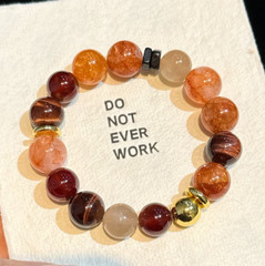 Natural Garnet Red Garden Yellow Garden Crystal 12mm Stretch Bracelet Women Gift