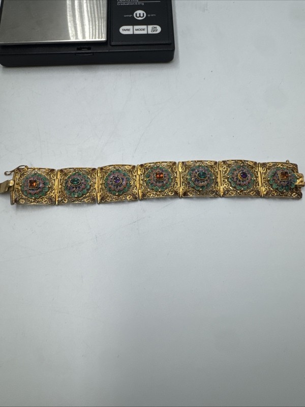 New Barbara Garwood Sterling Silver Enamels Filigree Gold Tone Gemstone Bracelet gallery